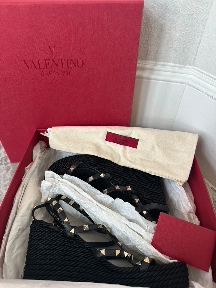 Valentino Garavani Rockstud Alpargata Cuña Sandalia Correa Tobillo Talla 38 Foto 2 de 4