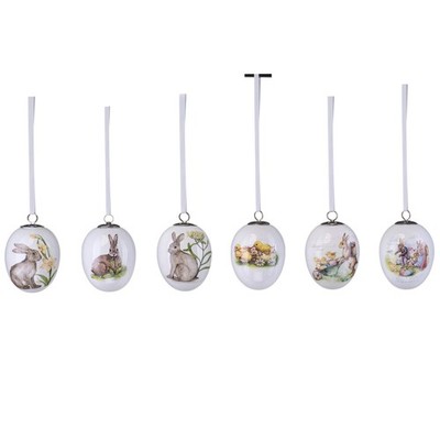 kleine Porzellan Deko Set Ostereier Hasen 7.5 cm hoch - Osterdeko zu Aufhängen