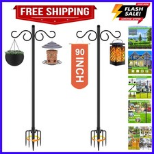 Double Shepherds Hooks for Outdoor,2 Pack 90 Inch Bird Feeder Pole with 5 Pro...