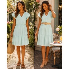 Banana Republic Dress Mint Green Ruffled Tiered Flutter Sleeve Romantic Size S
