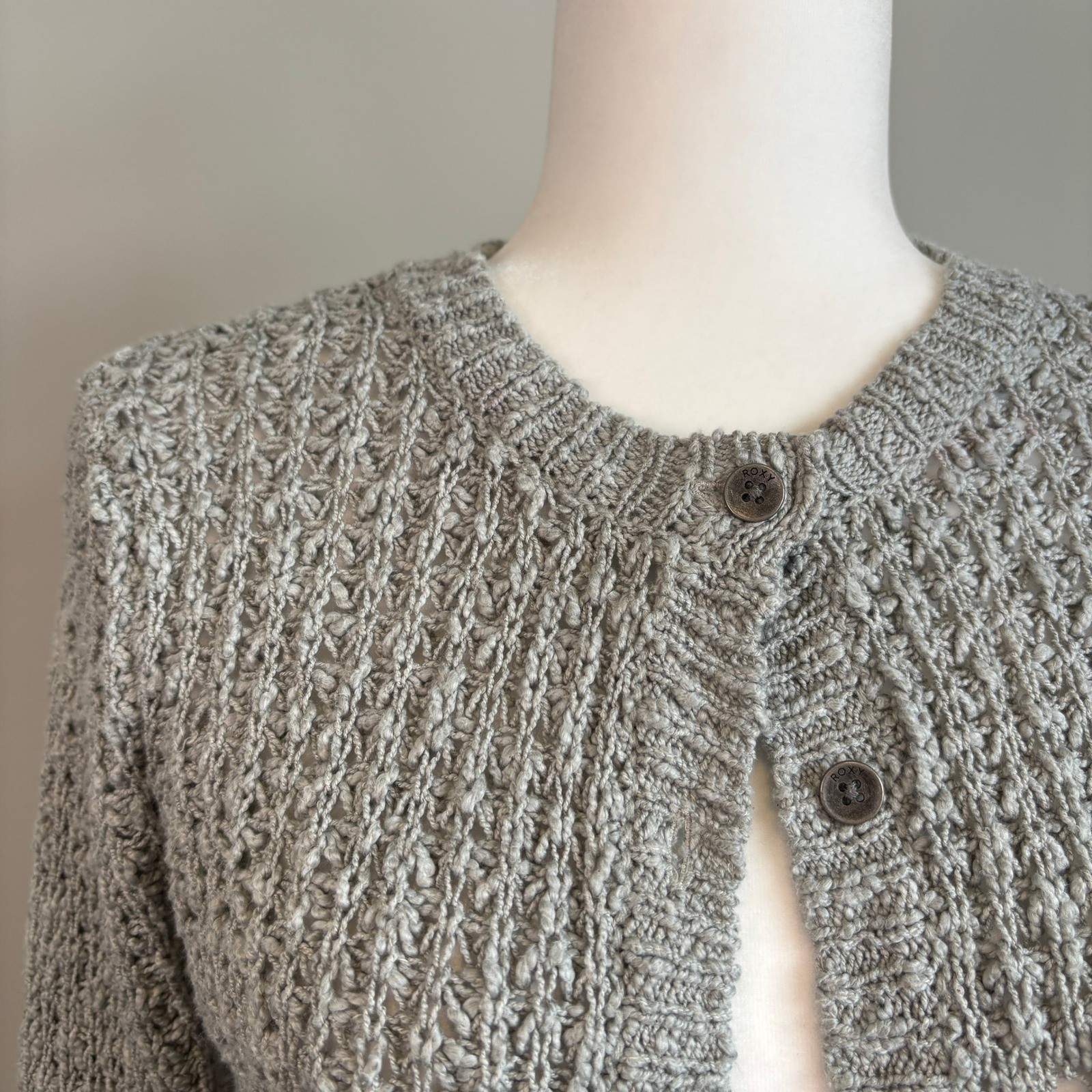 Roxy Open Knit Cardigan Button Front Cottagecore … - image 1