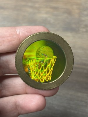 1990s VINTAGE Brass Holographic METAL Slammer Pog Basketball Hoop