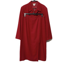 Talbots Red Wool Skirt Suit Set Blazer Jacket Size 20 Midi Skirt Size 16