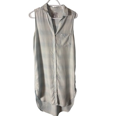 Rails Sleeveless Button Down Tunic XS Light Plaid Lyocell High Low Tank Top