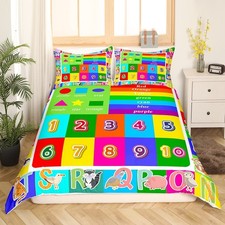 Kids Educational Duvet Cover Set Playtime Collection ABC, Numbers and Shapes ...