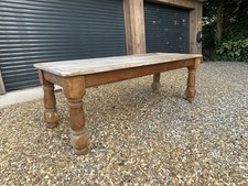 Large 10 Seater Antique Farmhouse Dining Table Pitch Pine Scrub Top 7.5ft