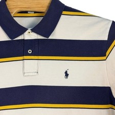 Vintage 90s Polo Ralph Lauren Polo Shirt Men XL Navy Yellow Striped Pony Preppy
