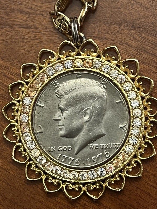 1776 - 1976 Kennedy Centennial Half Dollar Coin with Gold Pendant & 28" Chain
