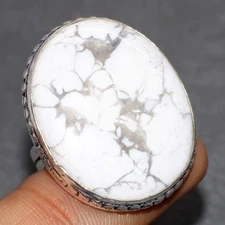 925 Silver Plated Howlite Ring Handmade Gemstone Jewelry Size US 9 GW
