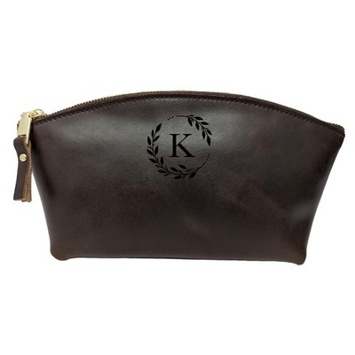 Personalized Leather Makeup Bag for Women | Customized Cosmetic Dark Brown