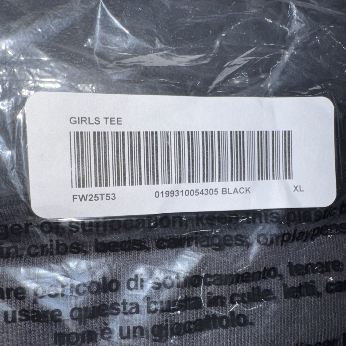 Supreme Girls Tee Shirt Black FW25 Size Men's XL Brand New Sealed