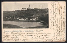 Postcard Cestin, Cestin s Predmestim Podulickou 1907