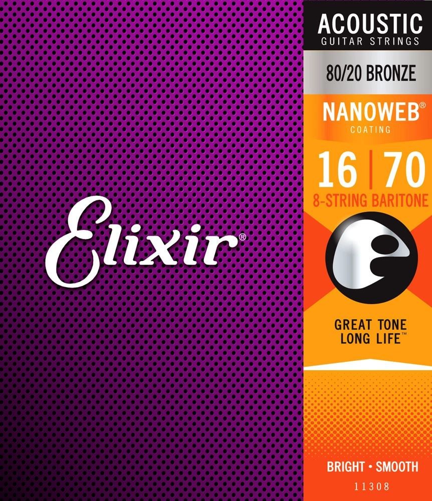 Elixir Acoustic 80/20 Бронзовая 8-струнная баритон-гитара с покрытием Nanoweb