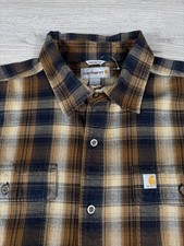 Carhartt Shirt Mens L Blue Hubbard Flannel Heavy Triple Stitched Strong Work