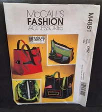 Sewing With Nancy #M4851 FASHION ACCESSOIRES 3 Totes Handbags Uncut Patterns Bag