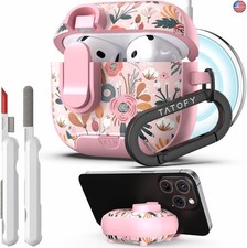 TATOFY AirPods 4th Gen Case with Phone Stand, Lock Carabiner  Kit  Floral