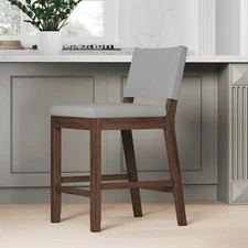 Linus Modern Upholstered Counter Height Bar Stool with Back and Solid Rubberwood