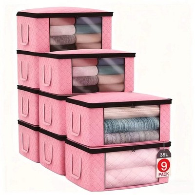 9 Stück Rosa Faltbare Aufbewahrungstaschen mit Fenster Kleidung Quilt Organizer Boxen Reißverschluss
