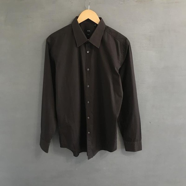 Men Hugo Boss Shirt Brown Cotton 40 /L / 48