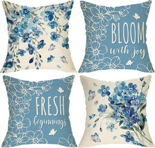 Spring Summer Forget-Me-Not Flower Decorative Throw Pillow Covers 18 X 18 Set of