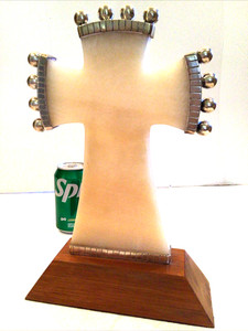 HUGE TABLE CROSS EMILIA CASTILLO STERLING ALABASTER HEAVY W/WOOD PEDESTAL 13"