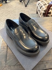 Prada Mens US 10 Penny Slot Slip On Loafers Black 