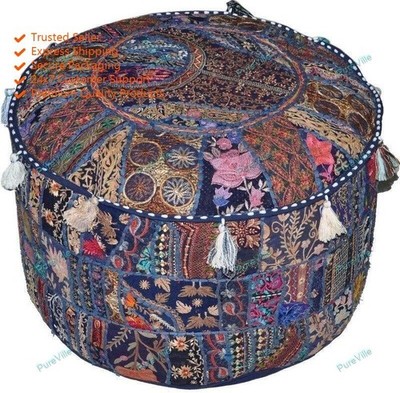 Bohemian Indian Decorative Floral Pouf Cover Ottoman Pouffe Foot Stool Art