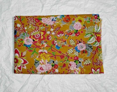 Indian Handmade Yellow Floral Print Dressmaking, Sewing Running Fabric 3 Yards