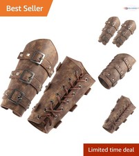 Adults Faux Leather Arm Guards Medieval Belt Buckle Bracers One Size