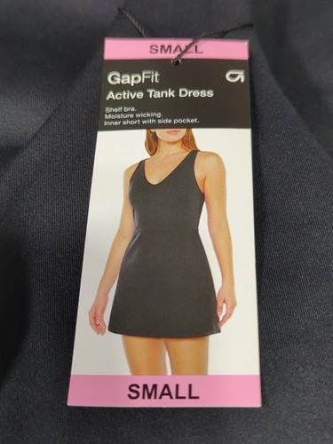 GapFit Black Active Tank Dress Small Shelf-Bra Inner Short NWT MSRP $69.95 - Picture 3 of 10