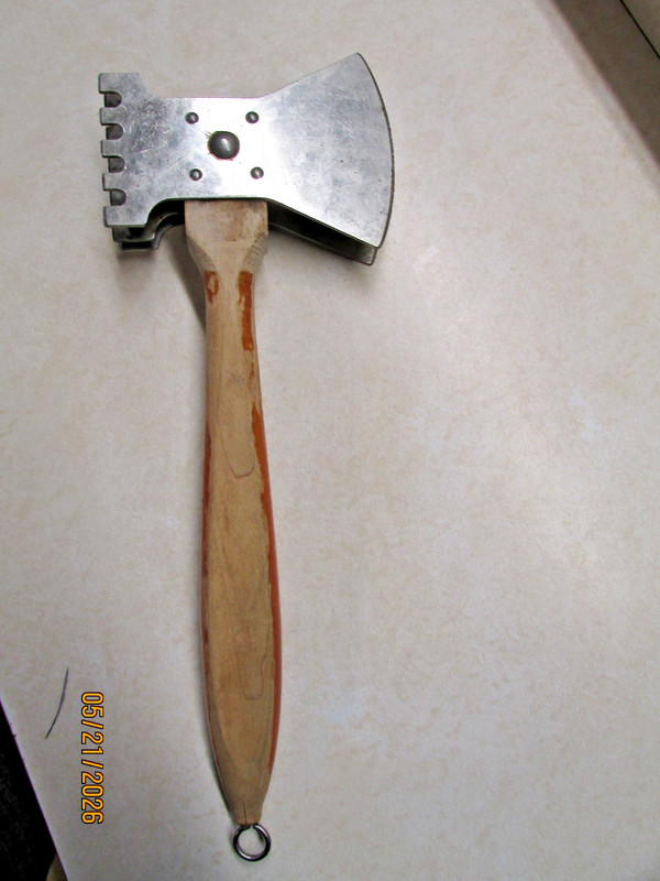 Vintage Ice Chopper Meat Tenderizer Tool Wood Handle Primitive Kitchen Hatchet