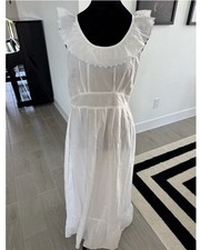 IF ONLY IF 100 Cotton Ruffle Neck Blue Trim Nightgown Size Medium VGUC