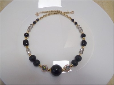 Neu Collier Metall Lava Onyx Acryl Achat Glas Handarbeit Handmade Unikat