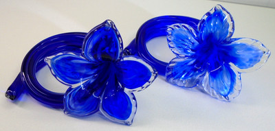 Vtg Bohemia Blown Glass Tulip Figurine Lot Set BLUE SWIRL Murano Style Glas-Star