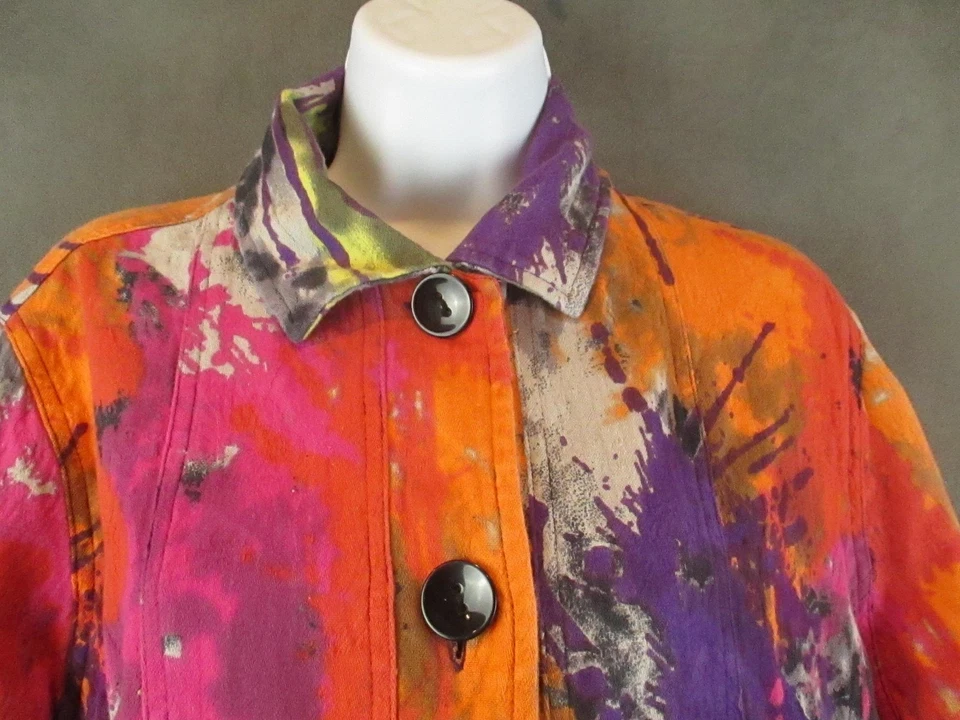 Chaqueta de perejil y salvia para mujer XL multicolor pintura abstracta salpicaduras arte artístico Foto 2 de 4