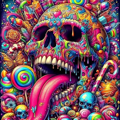 Psychedelic Metling Candy Skull 5D Diamond Drill Dot Art Paint Kit Trippy Groovy