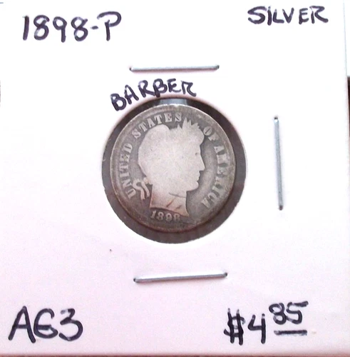 1898 PHILADELPHIA BARBER SILVER DIME IN ABOUT GOOD CONDITION.