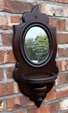 Antique Victorian Mahogany Hallway Mirror & Brush Comb Keyshelf H61 W30 D13cm