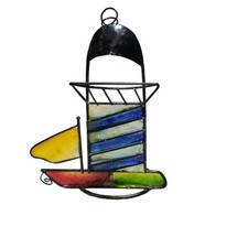 STAINED GLASS SAILBOAT LIGHTHOUSE LIGHT UP SUN CATCHER DECOR
