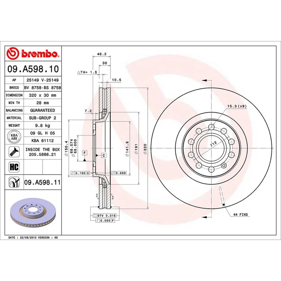 Se adapta a rotores de freno recubiertos delanteros + traseros Audi A4 2005-2009 - Brembo Premium OE Foto 2 de 4