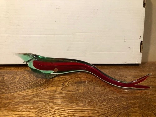 Vintage Murano Art Glass Large Fish Figurine Green & Red Approx 19" Long