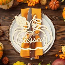 12 Pcs Thanksgiving Pumpkin Wooden Plate Decor Grateful Wood Cutouts Fall Aut...