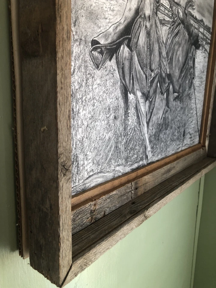 Lápiz Carbón Original Caballo Vaquero Western Rodeo Dibujo 24 X 20 Firmado WVA. Foto 4 de 4