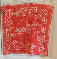 Vintage 50s Swagger Red Scarf Bandana Western Cowbow Horse Corral Cotton