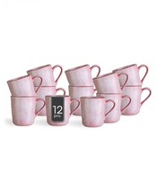 Kaffeetassen 12Er Set Kaffeebecher Teetassen Trinkbecher Steingut Rosa 355 Ml