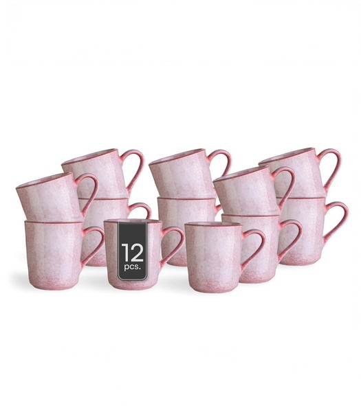 Kaffeetassen 12Er Set Kaffeebecher Teetassen Trinkbecher Steingut Rosa 355 Ml-image