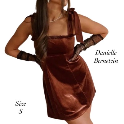 Danielle Bernstein Womens Brown Velvet Bow Short Club Mini Dress NWT Size S