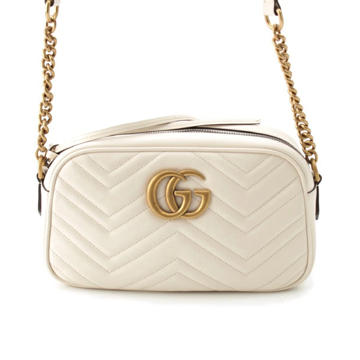 Sac bandoulière petite chaîne GUCCI cuir GG Marmont 447632 blanc
