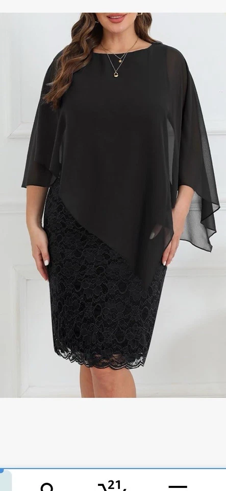 Vestido para mujer de encaje cola de pez chifón encubrimiento madre de la novia (y talla grande) 28 W Foto 2 de 4