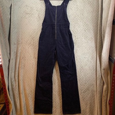 Emory Park Overalls Womens L Corduroy Jeans Jumpsuit Navy Blue Straight Leg